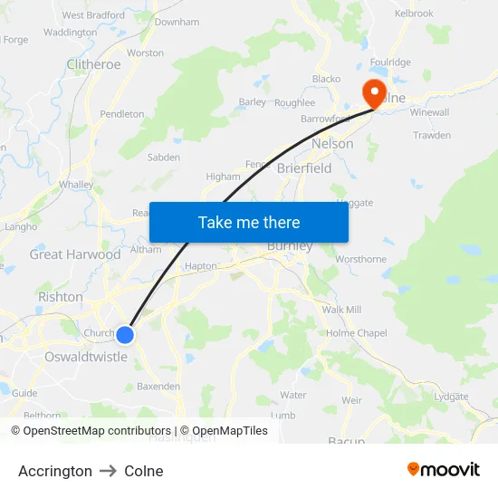 Accrington to Colne map