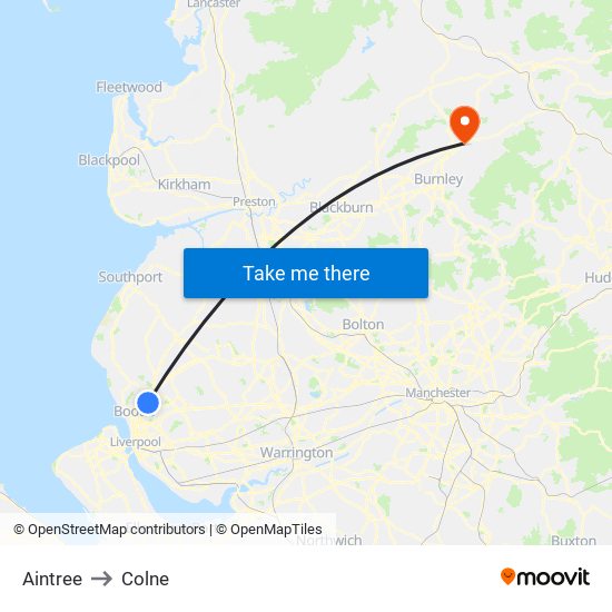 Aintree to Colne map