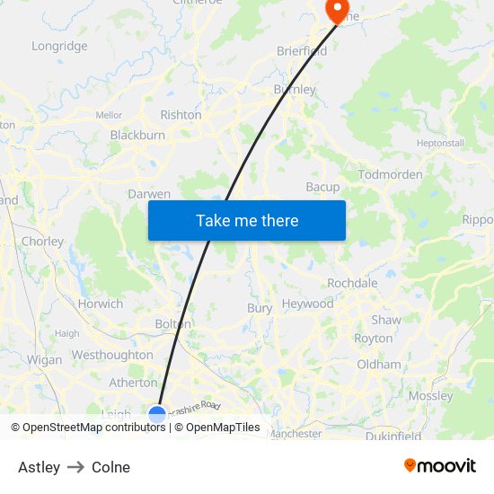 Astley to Colne map