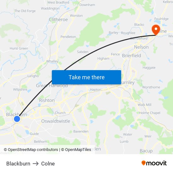 Blackburn to Colne map