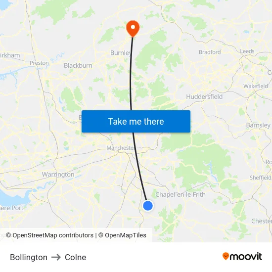 Bollington to Colne map