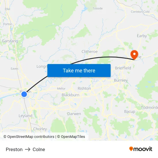 Preston to Colne map