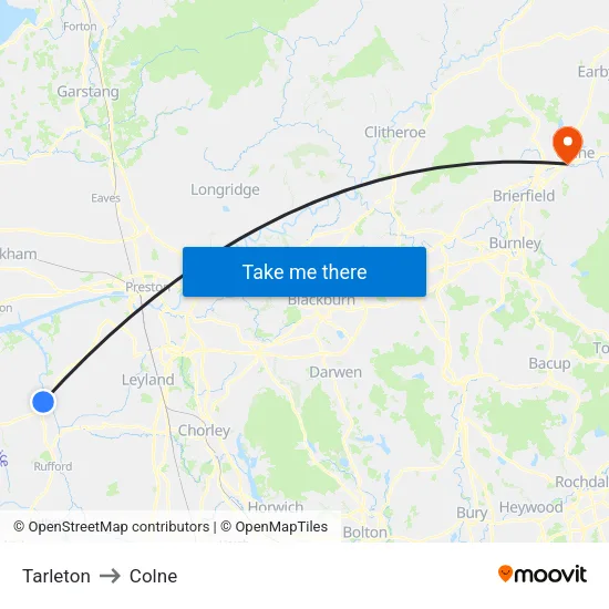 Tarleton to Colne map