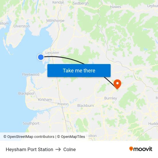 Heysham Port Station to Colne map