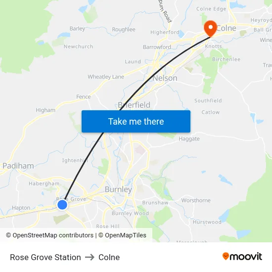 Rose Grove Station to Colne map