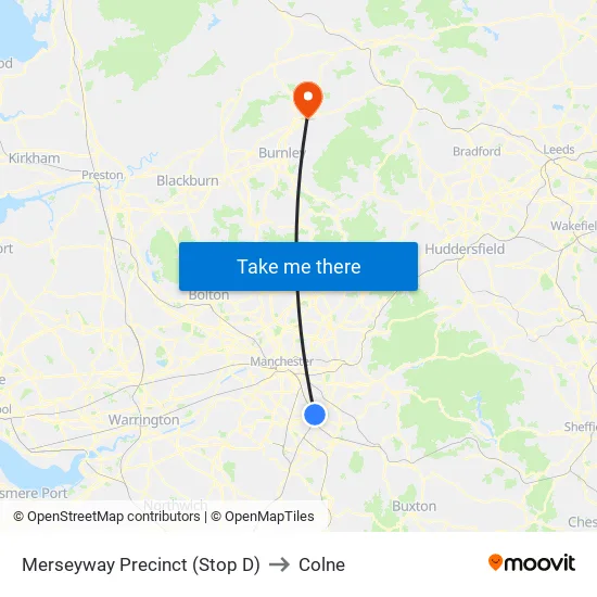 Merseyway Precinct (Stop D) to Colne map