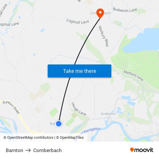 Barnton to Comberbach map