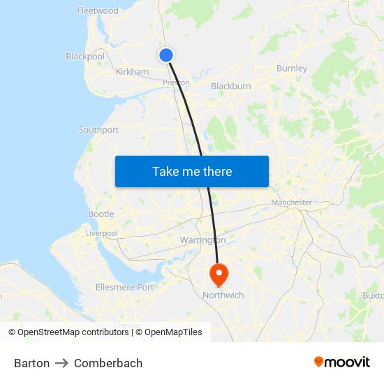 Barton to Comberbach map