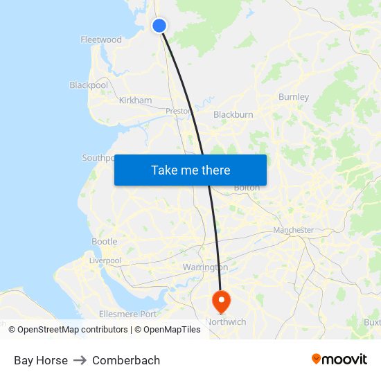 Bay Horse to Comberbach map