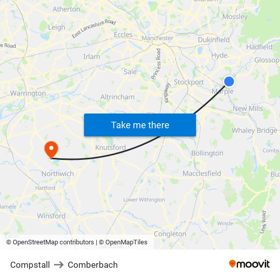 Compstall to Comberbach map