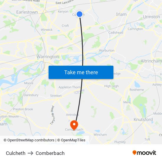 Culcheth to Comberbach map