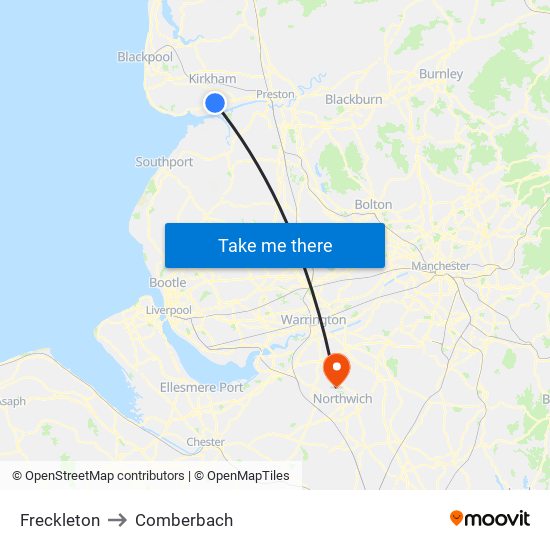 Freckleton to Comberbach map