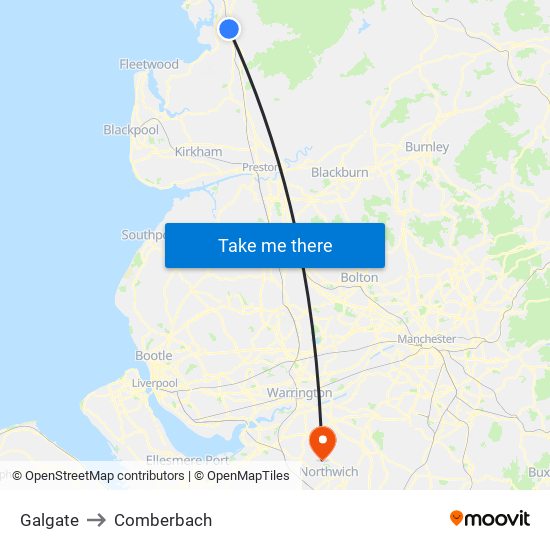 Galgate to Comberbach map