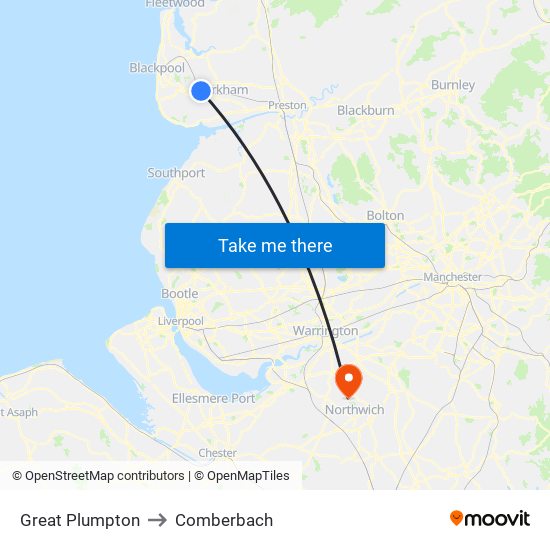 Great Plumpton to Comberbach map