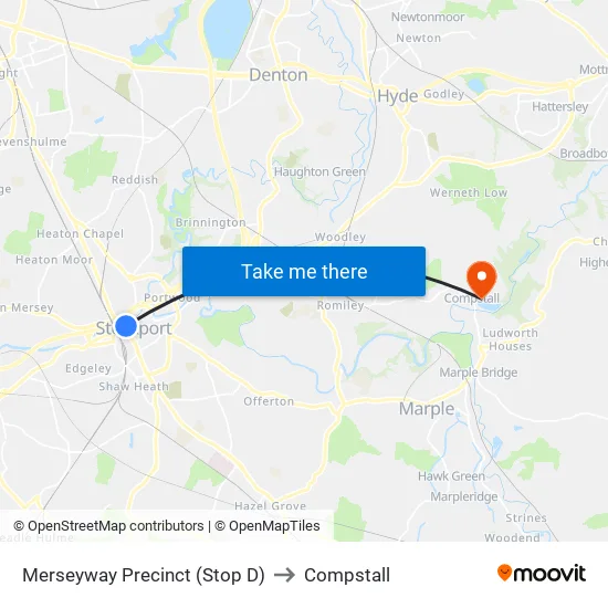 Merseyway Precinct (Stop D) to Compstall map