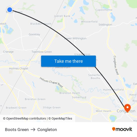 Boots Green to Congleton map