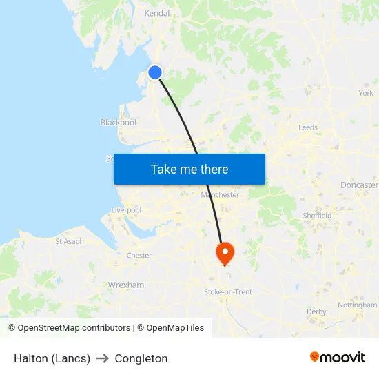 Halton (Lancs) to Congleton map