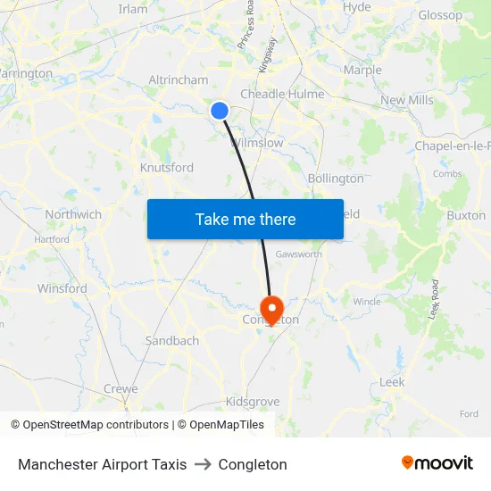 Manchester Airport Taxis to Congleton map