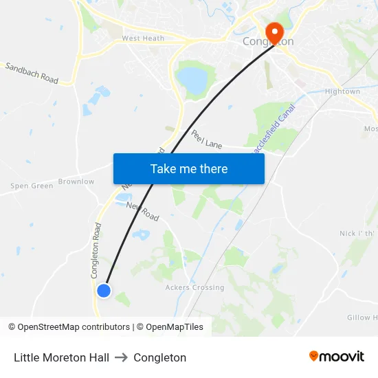 Little Moreton Hall to Congleton map