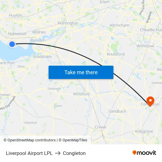 Liverpool Airport LPL to Congleton map
