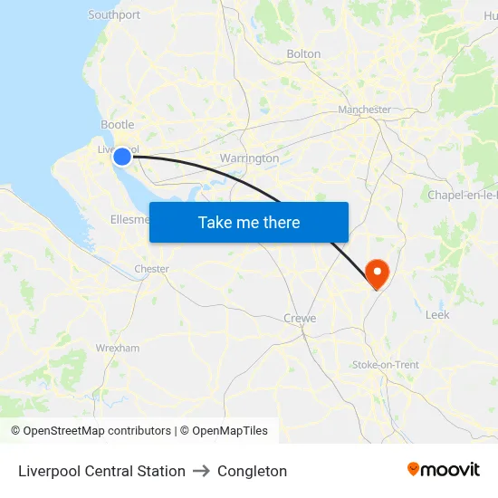 Liverpool Central Station to Congleton map