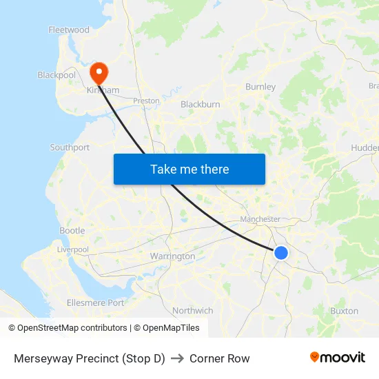 Merseyway Precinct (Stop D) to Corner Row map
