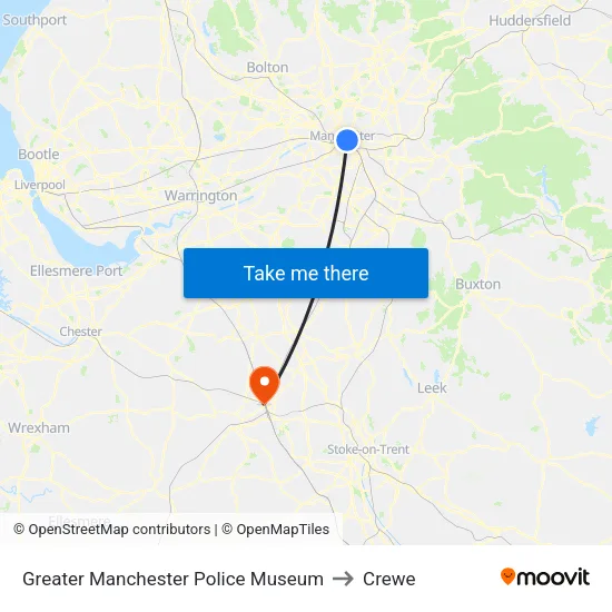 Greater Manchester Police Museum to Crewe map