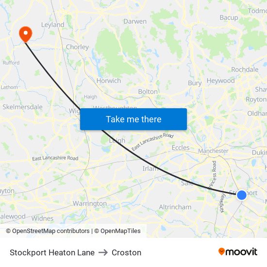 Stockport Heaton Lane to Croston map