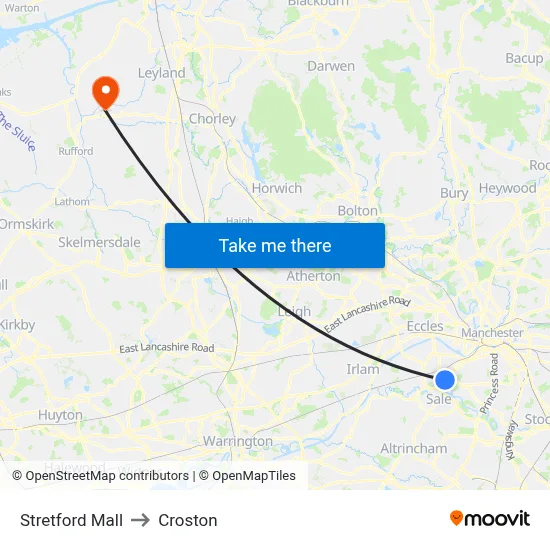 Stretford Mall to Croston map