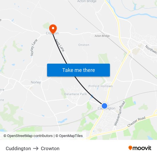 Cuddington to Crowton map