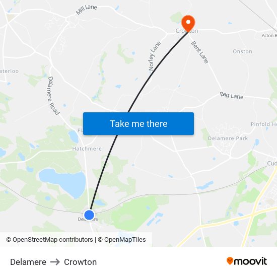 Delamere to Crowton map