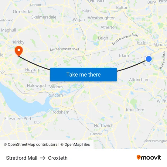 Stretford Mall to Croxteth map