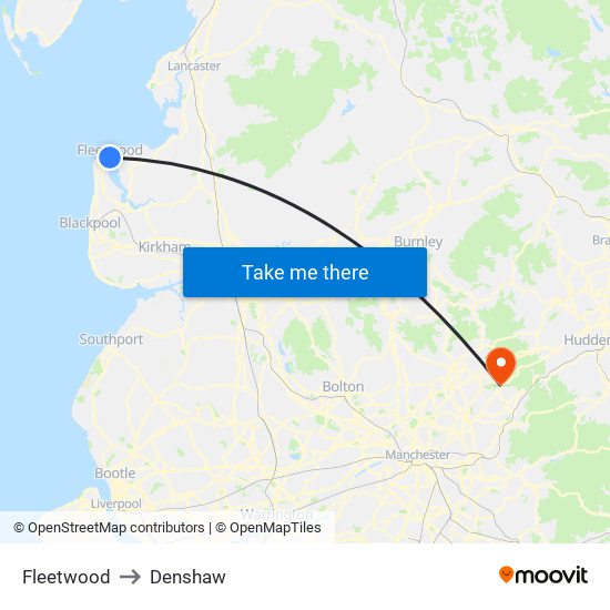 Fleetwood to Denshaw map