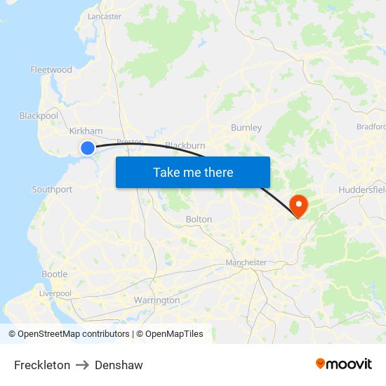 Freckleton to Denshaw map