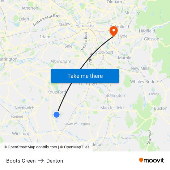 Boots Green to Denton map