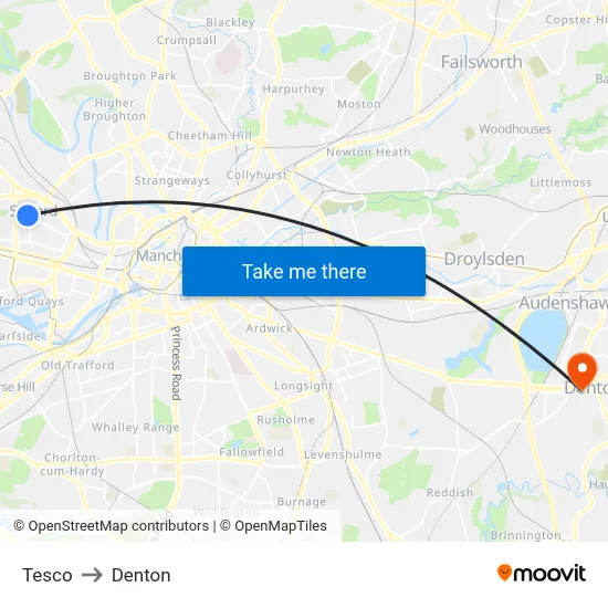 Tesco to Denton map