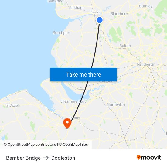 Bamber Bridge to Dodleston map