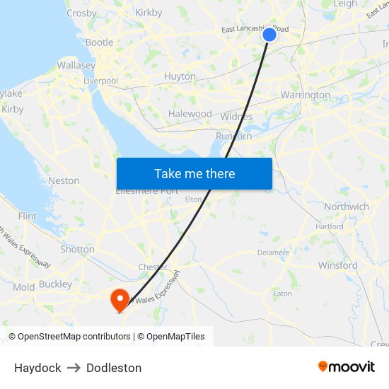 Haydock to Dodleston map