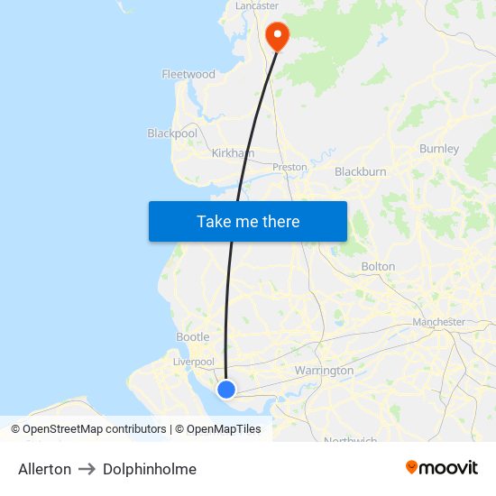 Allerton to Dolphinholme map