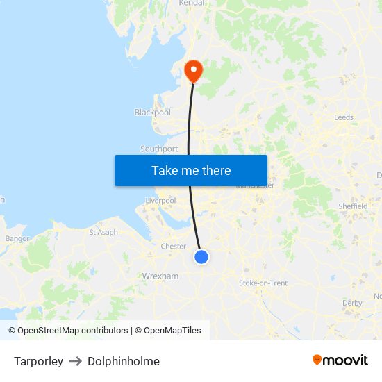Tarporley to Dolphinholme map