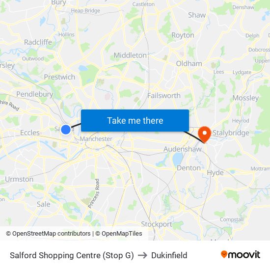 Salford Shopping Centre (Stop G) to Dukinfield map