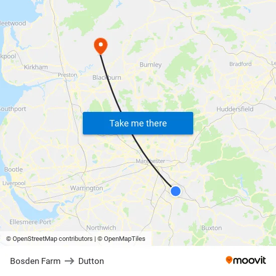 Bosden Farm to Dutton map