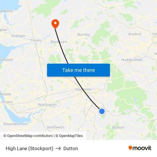 High Lane (Stockport) to Dutton map