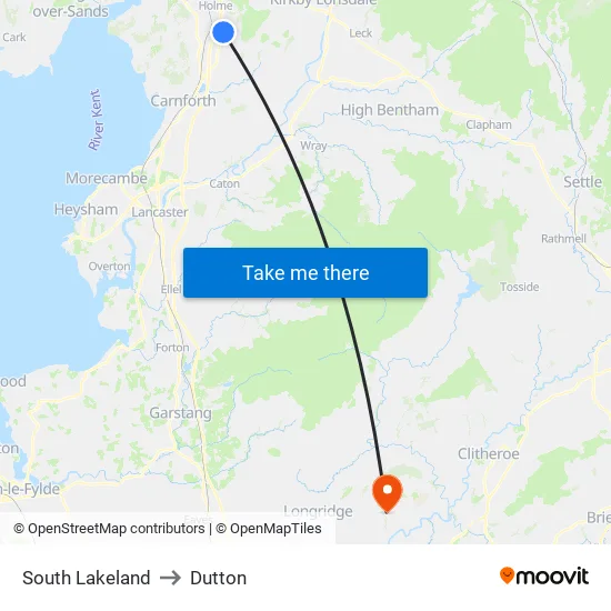 South Lakeland to Dutton map