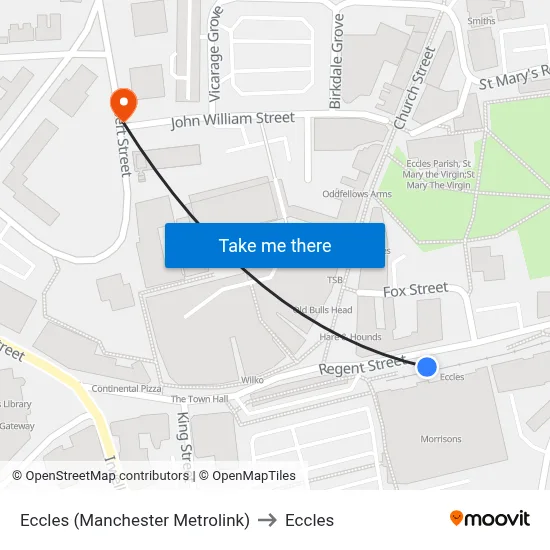 Eccles (Manchester Metrolink) to Eccles map