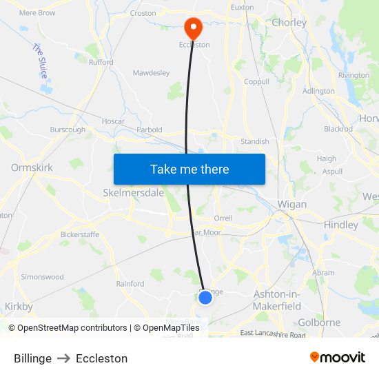 Billinge to Eccleston map