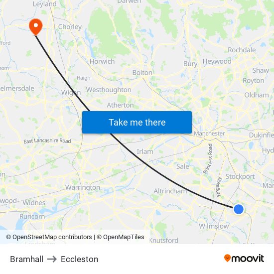 Bramhall to Eccleston map