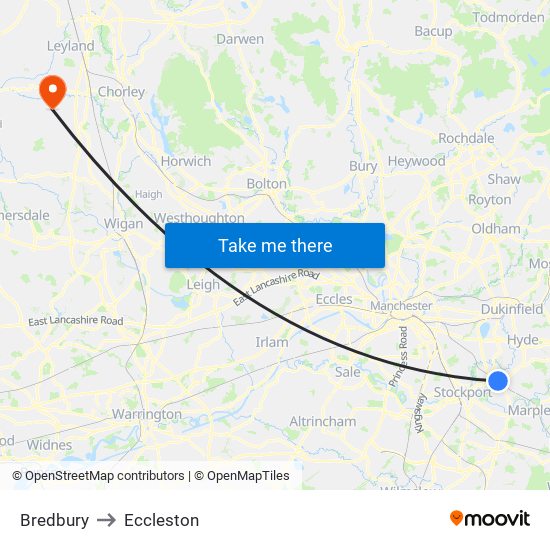 Bredbury to Eccleston map