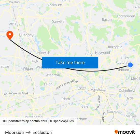 Moorside to Eccleston map