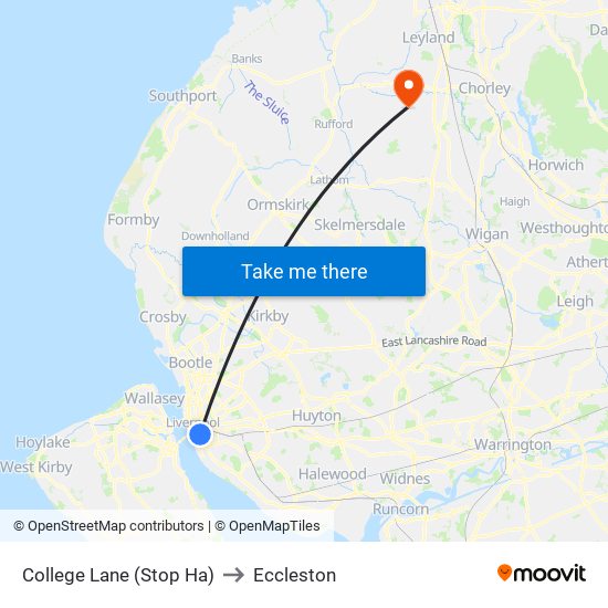 College Lane (Stop Ha) to Eccleston map